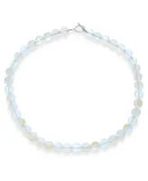 Plain Simple Western Jewelry Changing Transcalent Created Moonstone Round 10MM Bead Strand Necklace For Women Silver Plated Clasp Inch