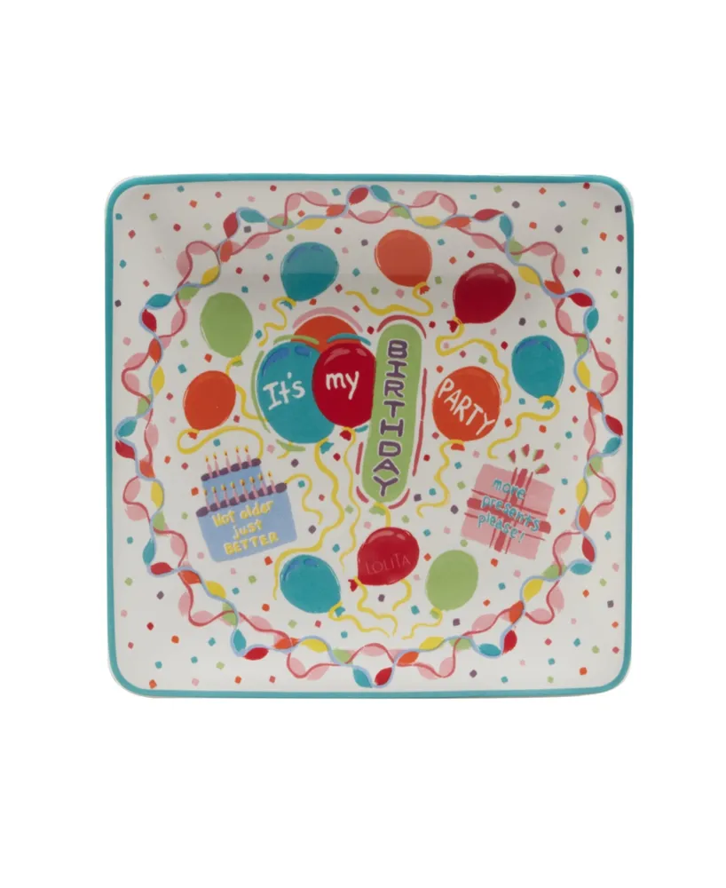 Certified International Lolita Birthday Bash 4 Piece Canape Plate Square