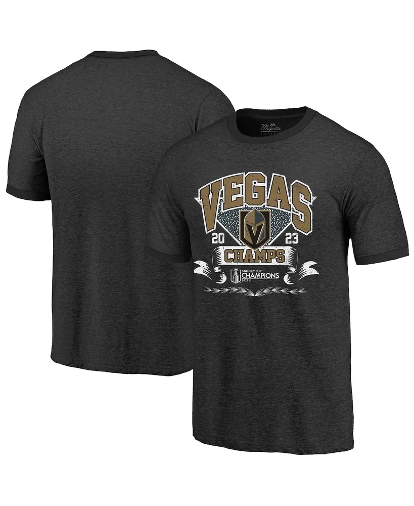 Men's Majestic Threads Black Vegas Golden Knights 2023 Stanley Cup Champions Ringer Tri-Blend T-shirt