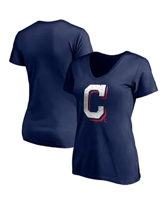 Women's Fanatics Navy Cleveland Guardians Red White and Team V-Neck T-shirt