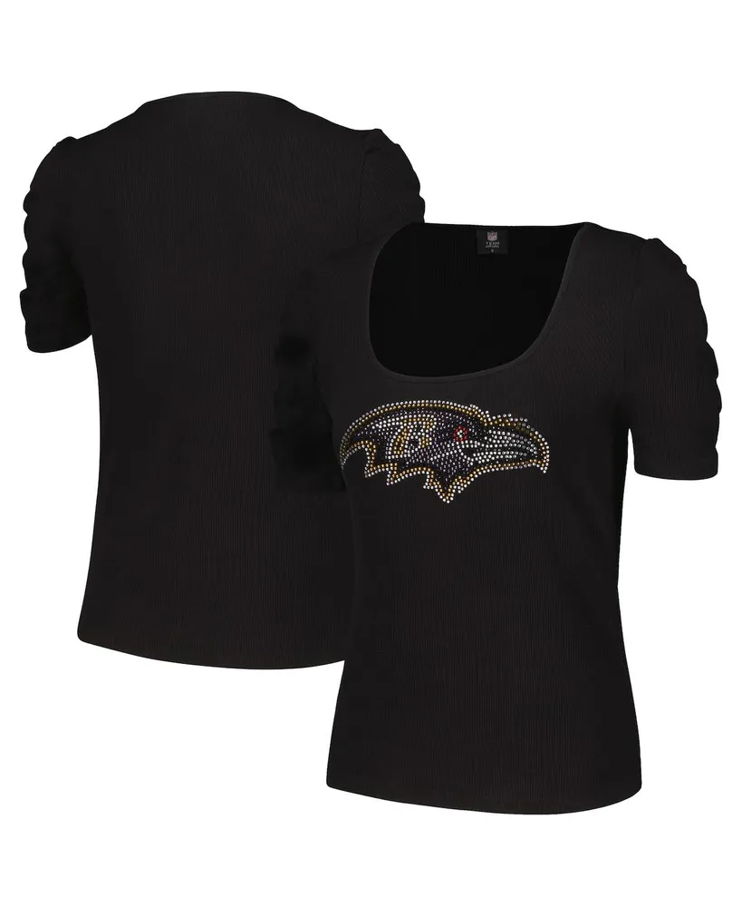 Women's Cuce Black Baltimore Ravens Puff Sleeve Scoop Neck Top