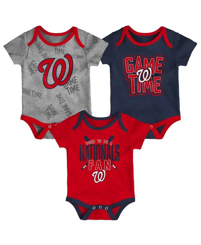 Newborn and Infant Boys Girls Washington Nationals Red, Navy, Heathered Gray Game Time Three-Piece Bodysuit Set