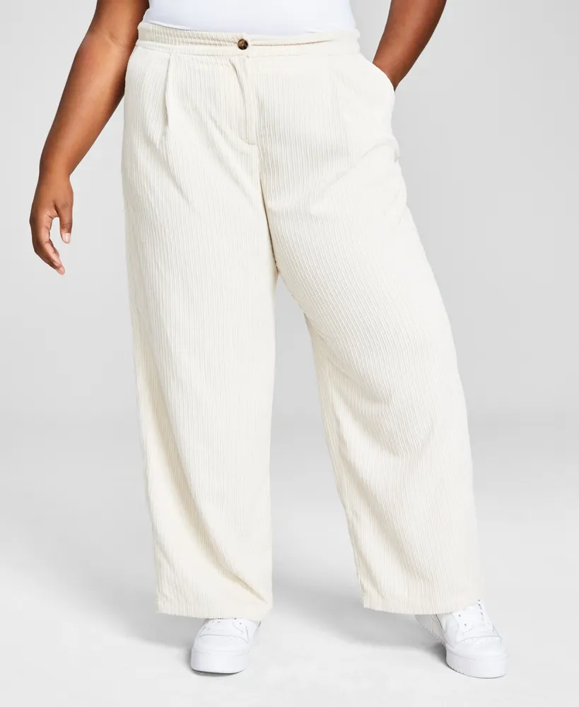 And Now This Trendy Plus Size Pleated-Waist Corduroy Pants