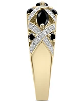 Onyx & Lab-Grown White Sapphire (1/20 ct. tw.) Cluster Statement Ring in 14k Gold-Plated Sterling Silver