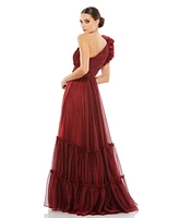 Women's Ruffled One Shoulder Tiered Chiffon Gown