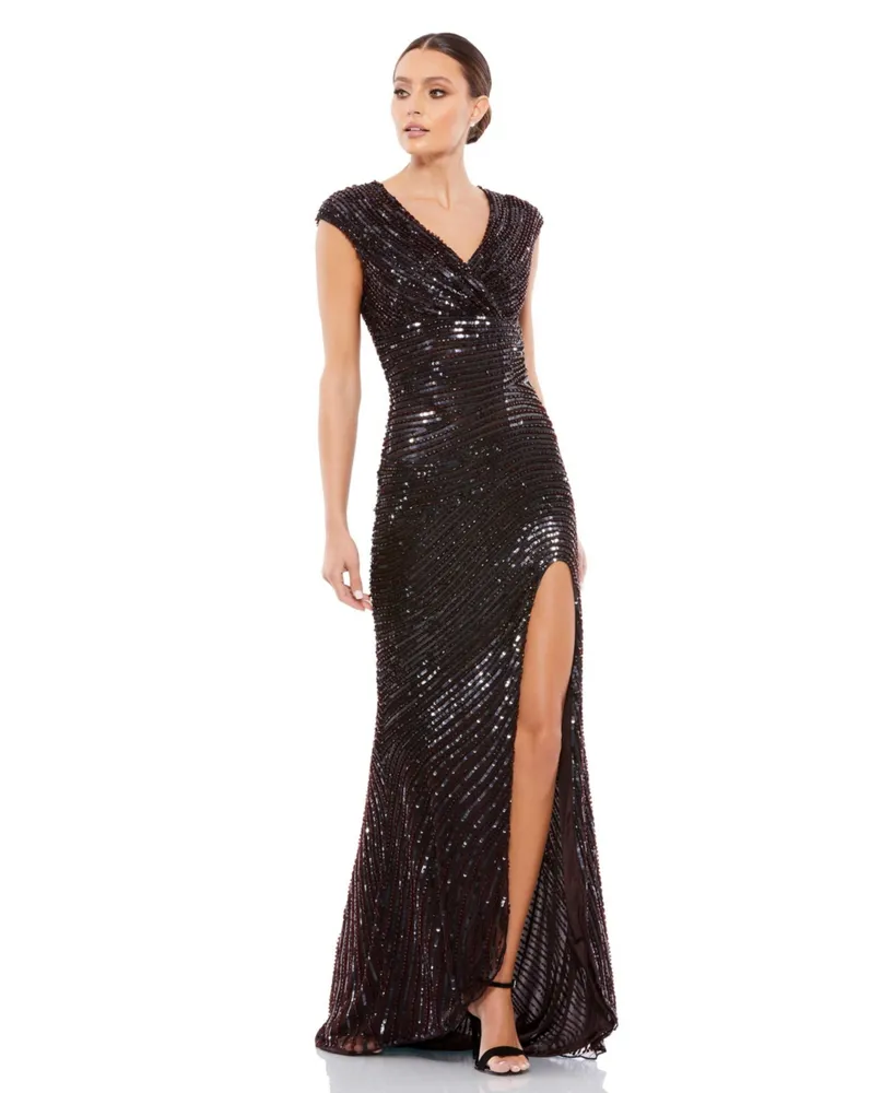 Women's Cap Sleeve Sequined Long Gown