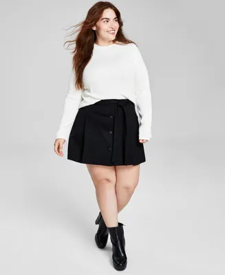 And Now This Trendy Plus Belted Button-Front Skirt