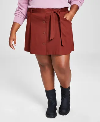 And Now This Trendy Plus Belted Button-Front Skirt