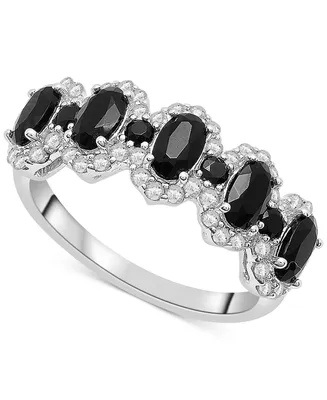 Onyx & White Topaz (3/4 ct. tw.) Oval Halo Ring in Sterling Silver