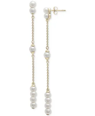 Cultured Freshwater Pearl (3mm) Linear Drop Earrings in 14k Gold