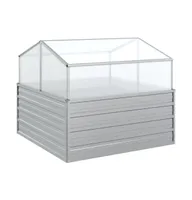 vidaXL Garden Raised Bed with Greenhouse 39.4"x39.4"x33.5" Silver