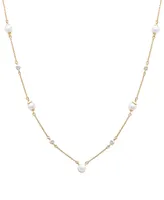 Cultured Freshwater Pearl (4mm) & Diamond Accent Station 17" Collar Necklace in 14k Gold