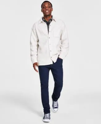 Now This Mens Oversized Fit Fleece Shirt Jacket Plaid Button Down Shirt Slim Fit Stretch Jeans Created For Macys
