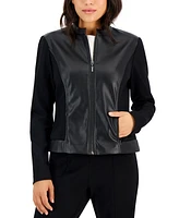 Ak Anne Klein Petite Mandarin-Collar Zip-Up Jacket