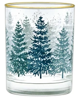 Culver 14-Ounce 22 Carat Gold-Tone Rim Dof (Double Old Fashioned) Glass Set of 4 - Holiday Winter Pine Trees