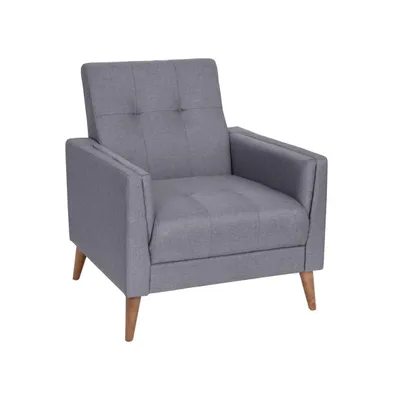 Merrick Lane Randolph Mid-Century Modern Armchair With Tufted Faux Linen Upholstery And Solid Wood Legs