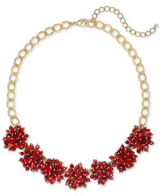 Holiday Lane Gold-Tone Color Bead Cluster Statement Necklace, 17" + 3" extender, Created for Macy's