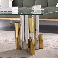 Stainless Steel Rectangular Accent Glass Coffee Table for Living Room- 48" Modern Sleek Center Table with Clear Tempered Glass