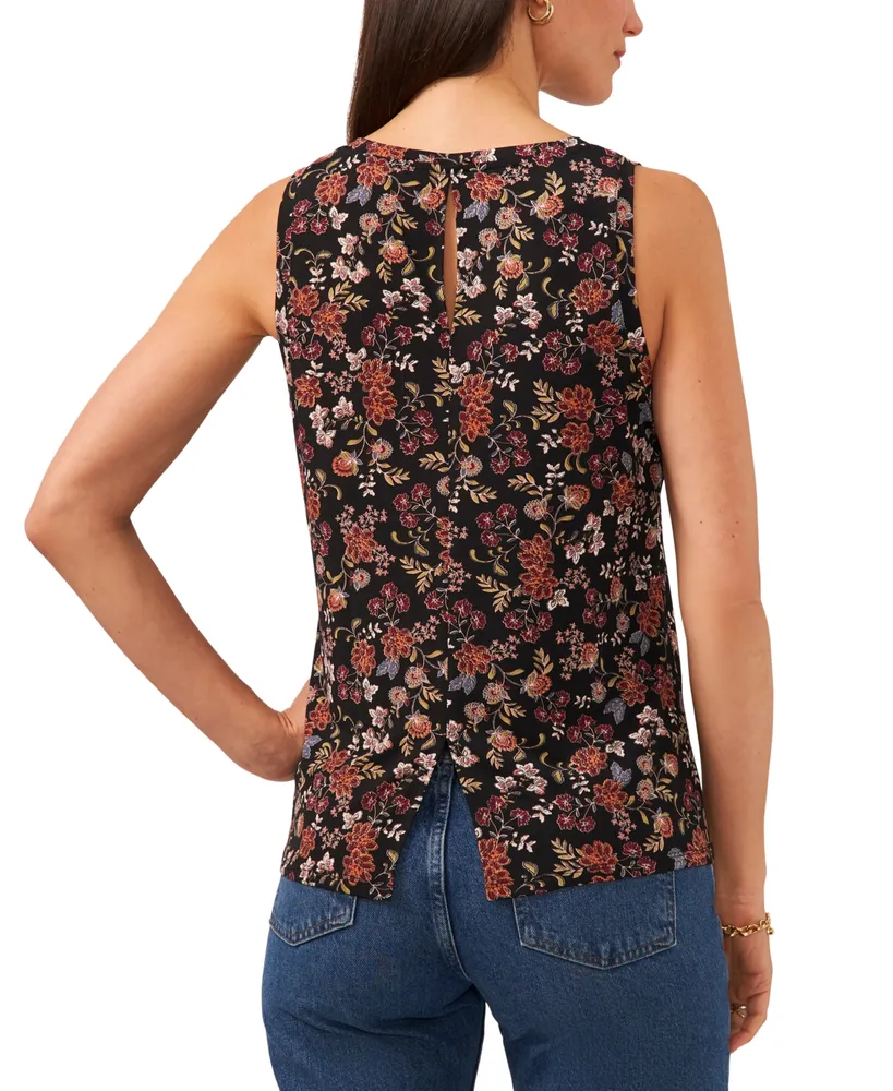 Vince Camuto Women's Floral-Print Keyhole Sleeveless Top