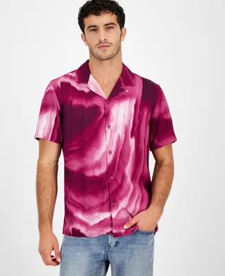 I.n.c. International Concepts Men's Smoke Stream Short Sleeve Button-Front Camp Shirt, Created for Macy's