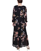 Ny Collection Petite Long Sleeve Mesh Maxi Dress
