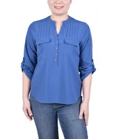 Ny Collection Petite Long Tab-Sleeve Blouse with Pockets