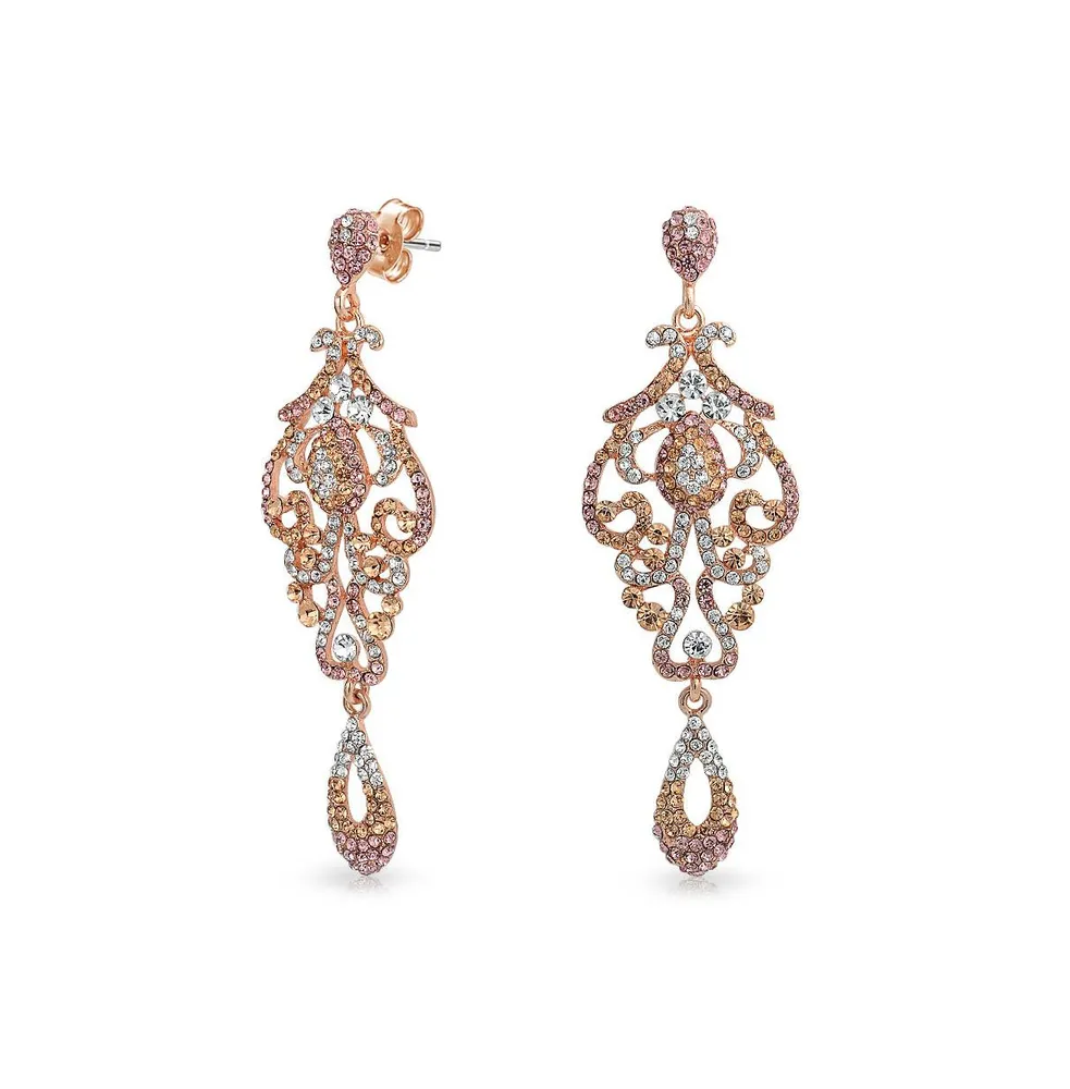 Chunky Peach Marquise Teardrop Stone Pageant Earrings | 491070