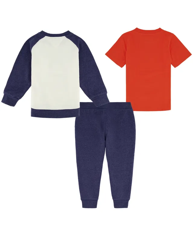 Nautica Baby Boys Short Sleeve T-shirt, Fleece Logo Raglan Crewneck  Sweatshirt and Joggers, 3 Piece Set