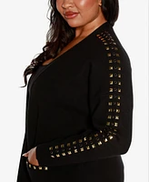 Belldini Black Label Plus Size Embellished Open-Front Cardigan Sweater