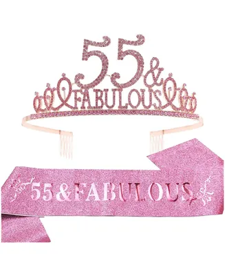 55th Birthday, 55th Birthday Gifts for Women, 55th Birthday Tiara and Sash Pink, 55th Birthday Decorations Party Supplies, 55th Birthday Sash, 50th Bi