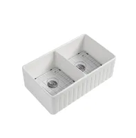 Simplie Fun Fireclay 33 L X 20 W Double Basin Farmhouse Kitchen Sink With Grid And Strainer