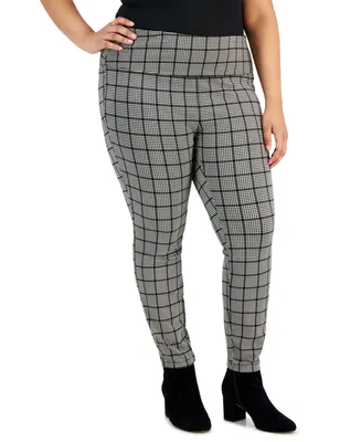 Style & Co Plus Houndstooth Pull-On Ponte Pants, Created for Macy's