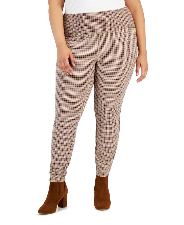 Style & Co Plus Houndstooth Pull-On Ponte Pants, Created for