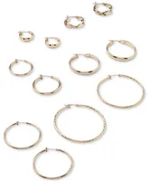 Anne Klein Gold-Tone Small Smooth & Textured Triple-Row Hoop Earrings, 0.75"