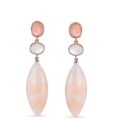 Bling Jewelry Unique Long White Mop Pastel Pink Natural Aventurine Rhombus Oval Shape 3 Tier Party Dangling Earrings Gold Plated