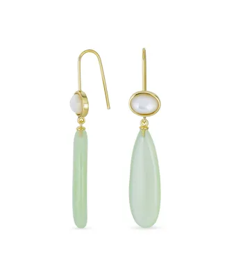 Bling Jewelry Unique Geometric Oval Linear Long Shape Tear Drop Natural Multi-Tier Light Green New Jade Serpentine Gemstone Party Dangling Earrings Fi