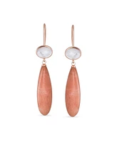 Bling Jewelry Unique Geometric Oval Linear Long Shape Tear Drop Natural Multi-Tier Earthy Rose Quartz Gemstone Party Dangling Earrings Fish hook for W