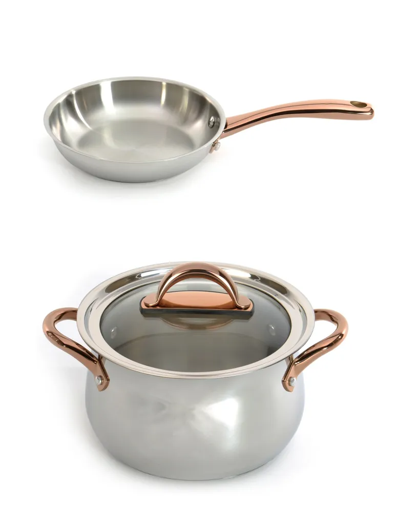BergHOFF Ouro Gold 11 Piece 18/10 Stainless Steel Cookware Set Rose Gold  Handles