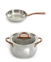 BergHOFF Ouro Gold 3pc 18/10 Stainless Steel Cookware Set, Glass Lids, Rose Gold Handles