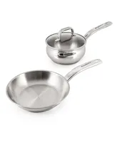 BergHOFF Belly Shape 3pc 18/10 Stainless Steel Fry Pan & Saucepan Cookware Set with Glass Lid