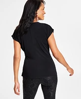 I.n.c. International Concepts Women's Short Sleeve Twist-Front Top, Created for Macy's