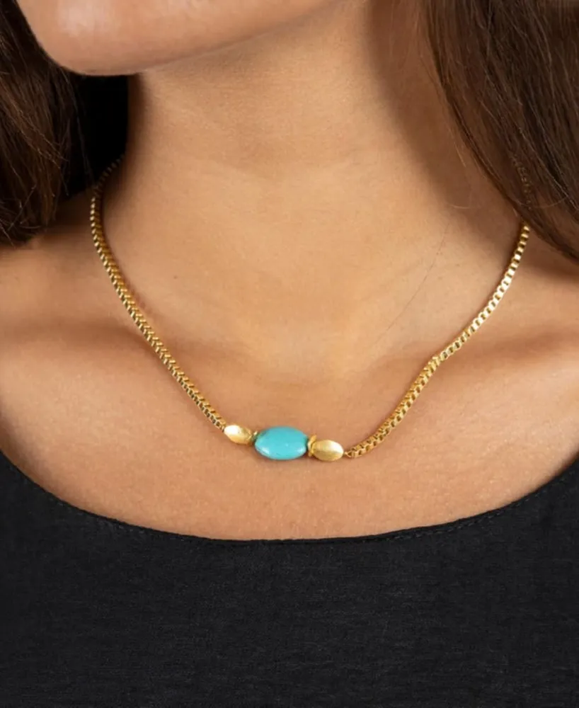 Minu Jewels Gold-Tone Turquoise Box Chain Collar Necklace, 16" + 2" extender