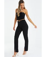 Quiz Women's Scuba Crepe Buckle Detail Split Hem Pant