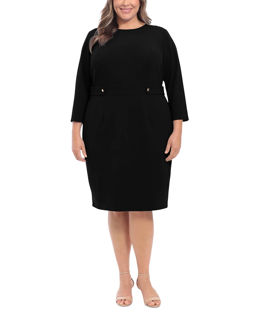 London Times Plus 3/4-Sleeve Tab-Waist Sheath Dress