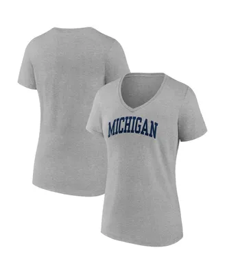 Women's Fanatics Heather Gray Michigan Wolverines Basic Arch V-Neck T-shirt