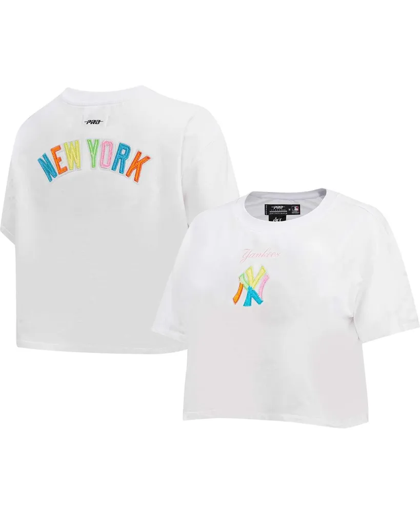 Women's Pro Standard White New York Yankees Washed Neon Cropped Boxy T-shirt