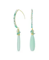 Bling Jewelry Boho Wire Wrap Cluster Bead Accent Elongated Fish Hook Soft Mint Light Green Natural Amazonite Long Teardrop Chandelier Dangle Earrings