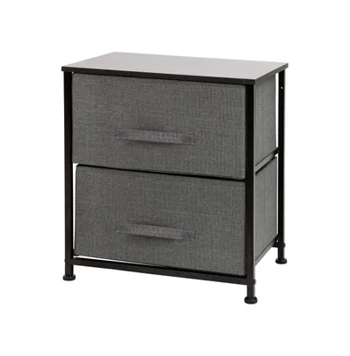 Emma+Oliver 2 Drawer Storage Stand With Wood Top & Dark Fabric Pull Drawers