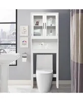 Over the Toilet Storage Cabinet Bathroom Space Saver w/Tempered Glass Door