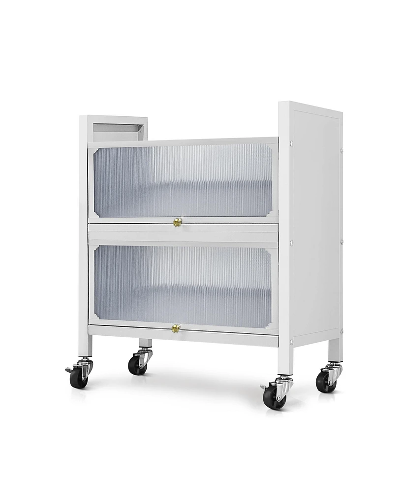 2 Door Accent Cabinet, 3 Tier Kitchen Organizer Shelf, White
